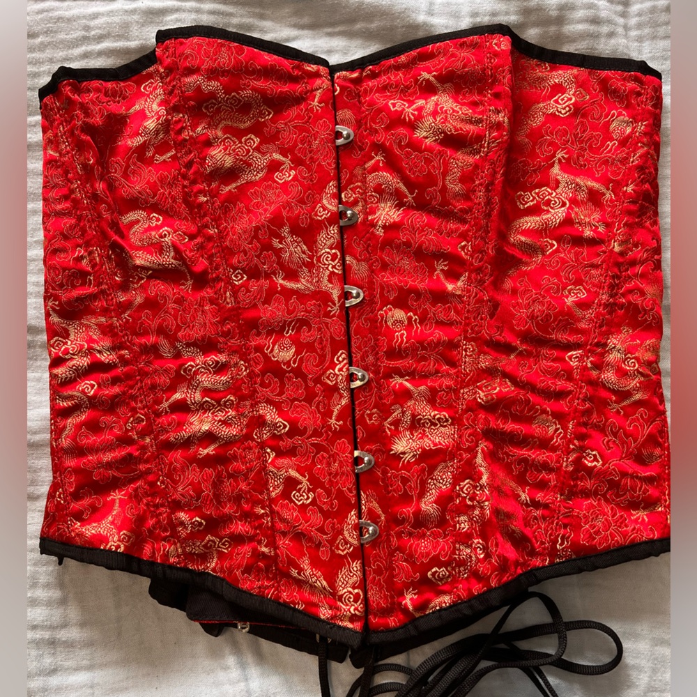 Vintage 1999 Victoria's Secret red and gold dragon silk blend Corset